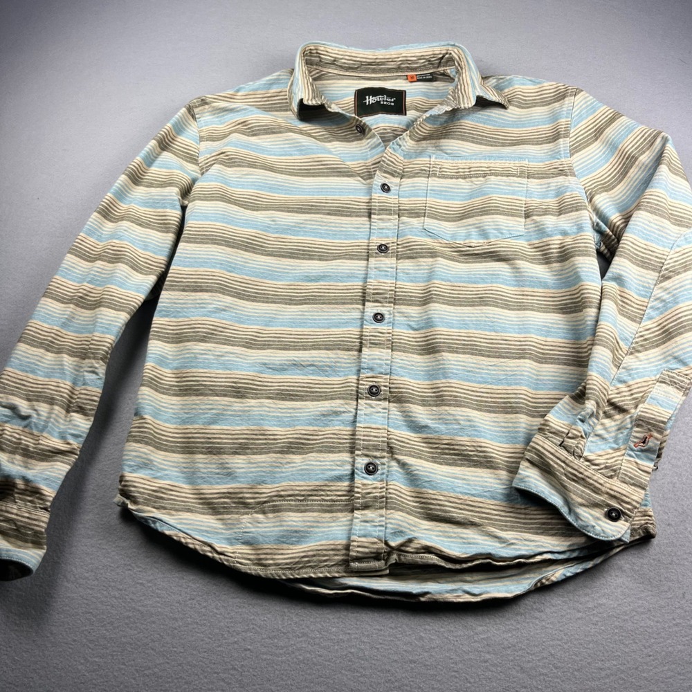 Howler Bros Mens Medium Blue Tan Striped Cotton Long Sleeve Button Down Shirt